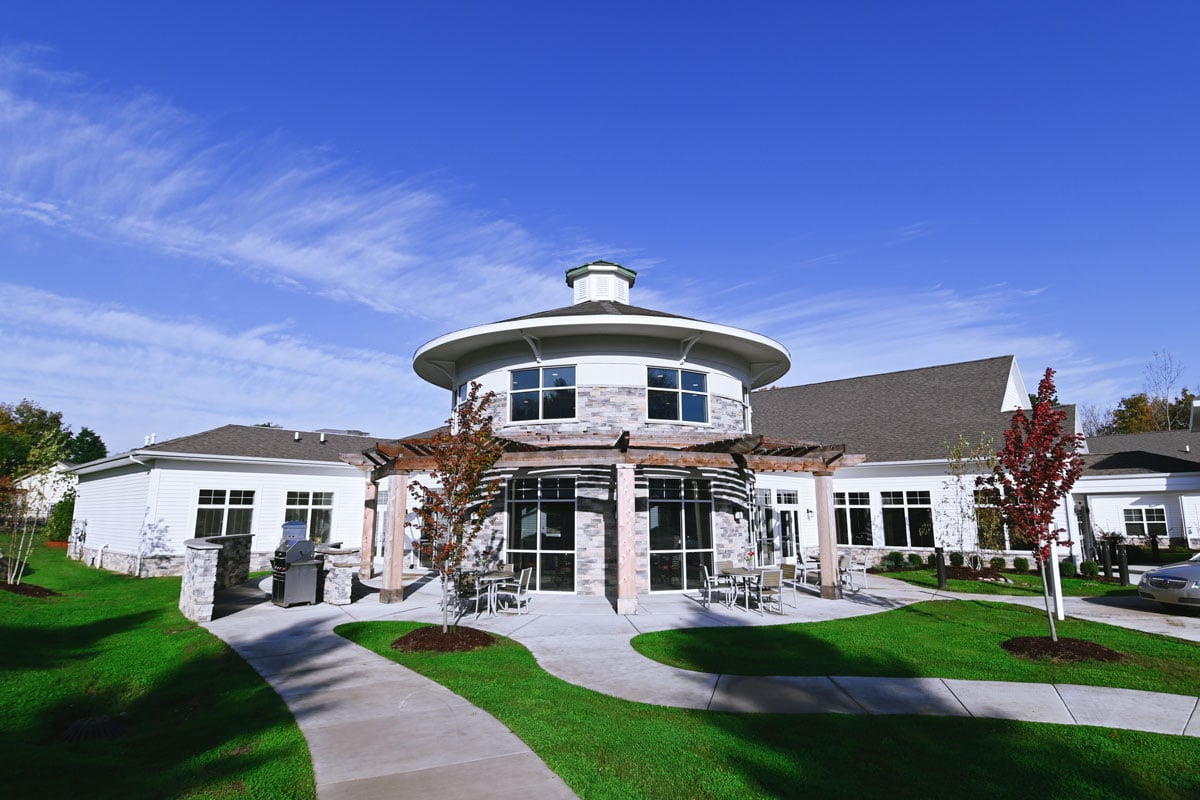 The Timber Ridge Village rotunda entrance on a clear day