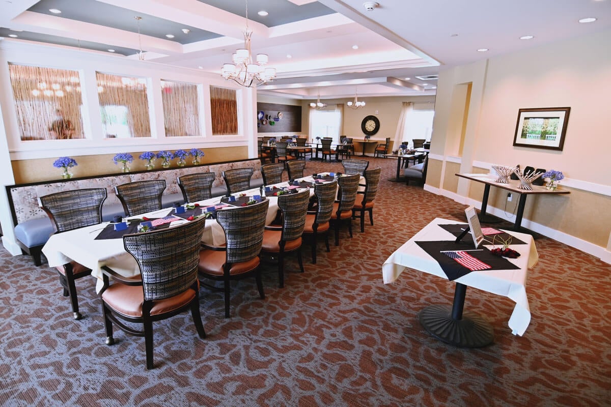The dining room laid for service